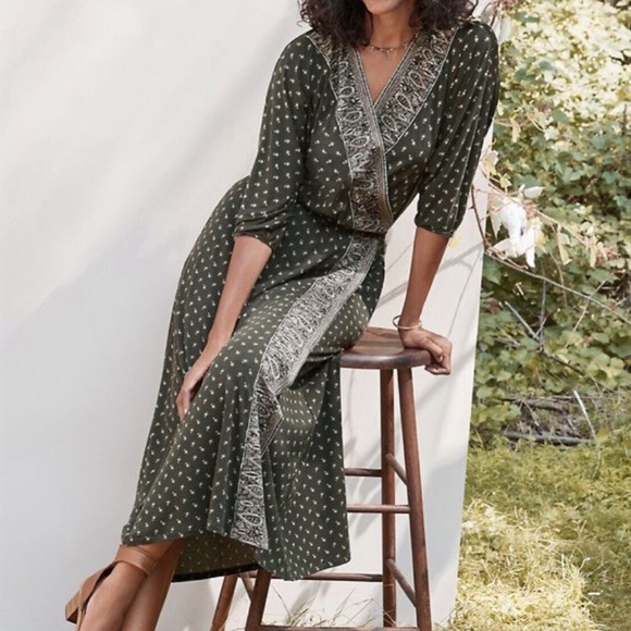 NEW GARNET HILL Faux Wrap Maxi Knit Dress Green Grey XS - Picture 1 of 7